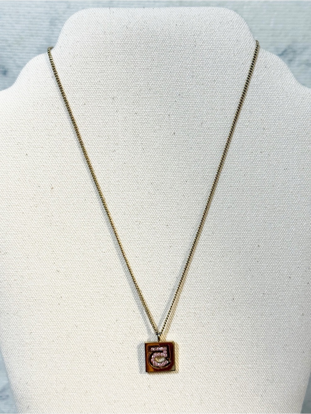 Chanel Vintage 24K Gold Plated Pink No.5 Rhinestone Pendant Necklace - Picture 7 of 16